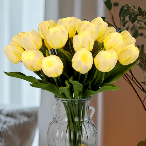 HOMESEASONS 20-piece LED tulips light bouquet for warm dining table ambience.