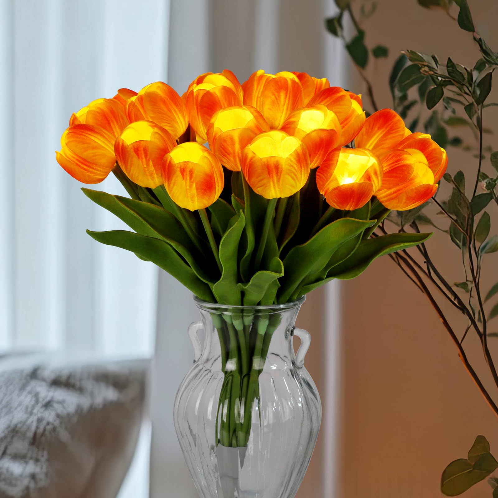 HOMESEASONS orange tulip lights bouquet creates cozy ambiance for any room