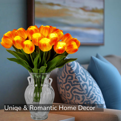 HOMESEASONS orange tulip lights closeup reveals lifelike real-touch petals