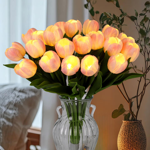 HOMESEASONS tulip lights pink bouquet create cozy romantic ambiance.