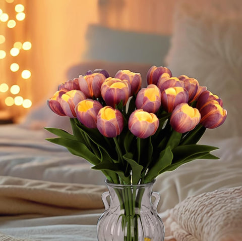 HOMESEASONS battery-powered tulips run on 2 AA for versatile placement.