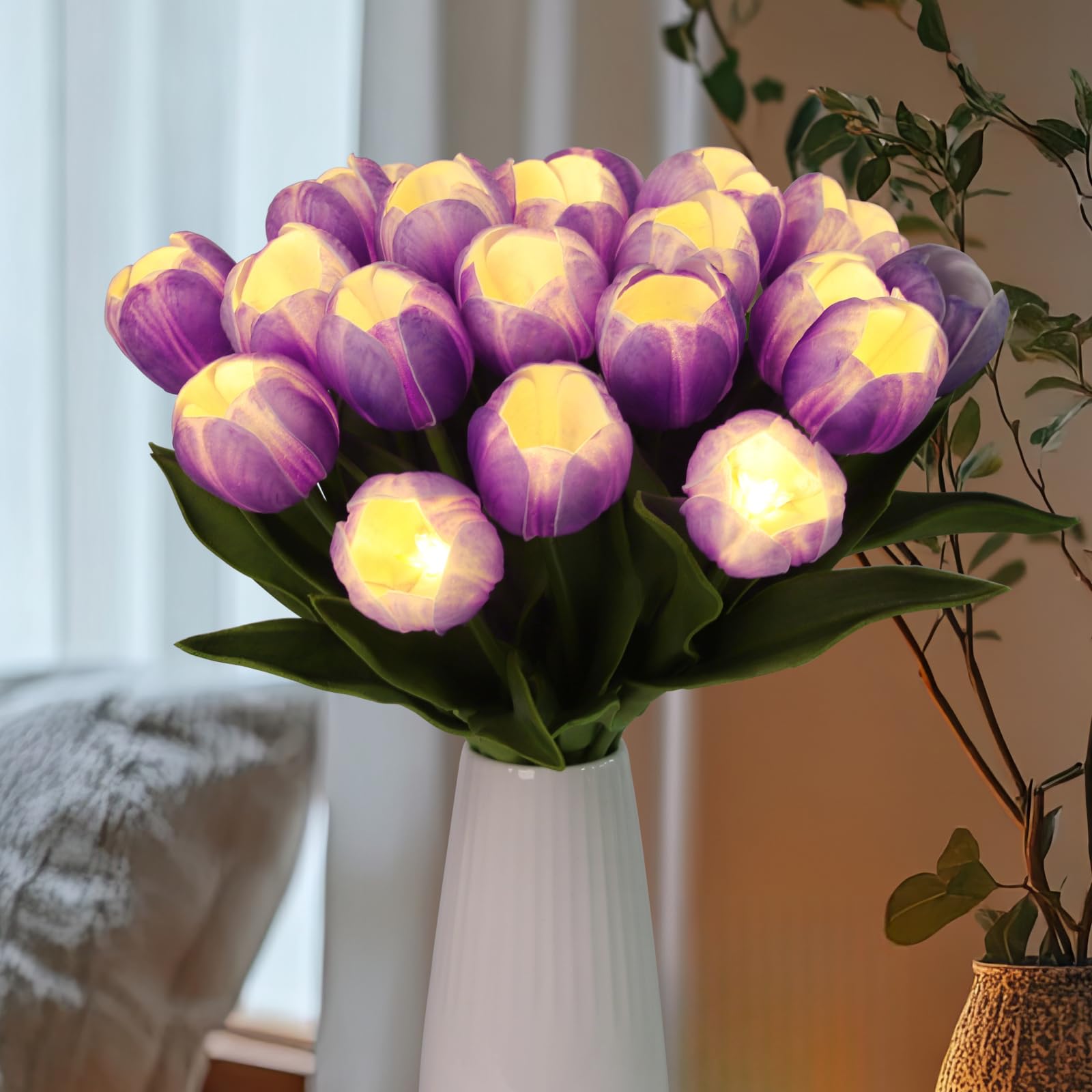 HOMESEASONS tulips LED bouquet closeup showing lifelike petals for elegant decor.