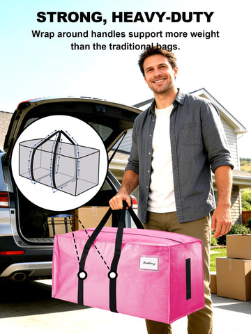 Homesure 8-pack moving bags pink closed showing secure storage with zipper closure.