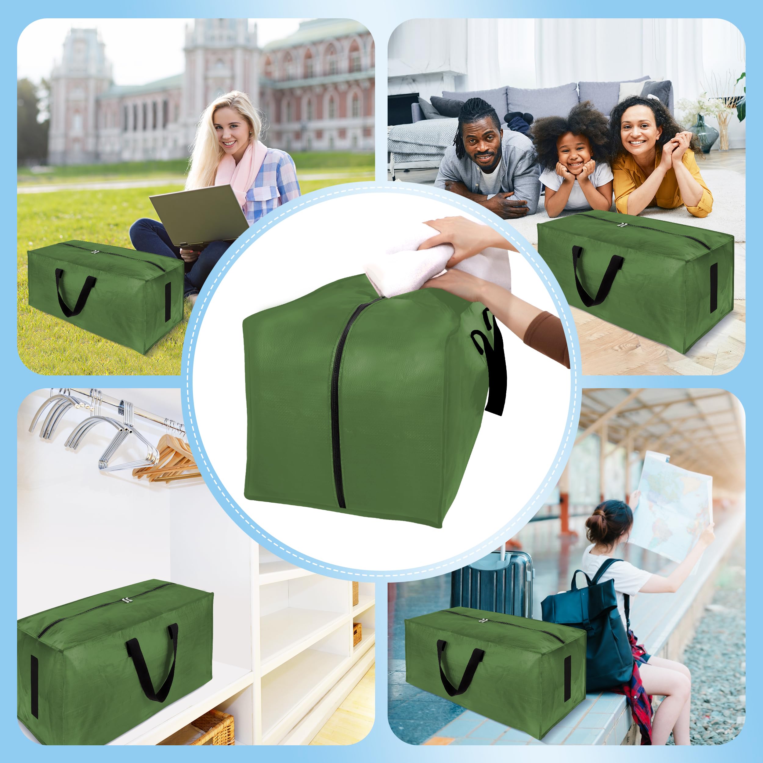HOMESURE olive green dorm-use bags show versatile moving solution for students.