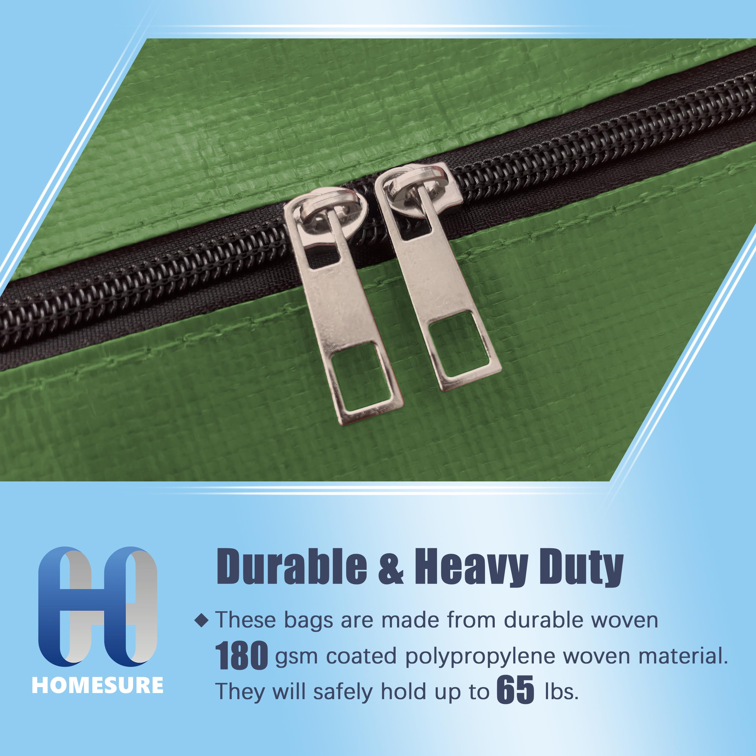 HOMESURE olive green bags reinforced zippers in action for secure closures.