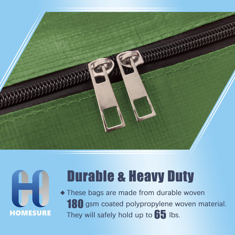 HOMESURE olive green bags reinforced zippers in action for secure closures.