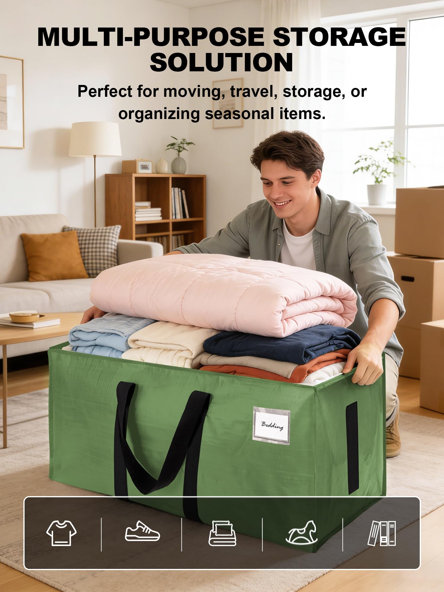 HOMESURE olive green bag with moistureproof coating protects items during transport.