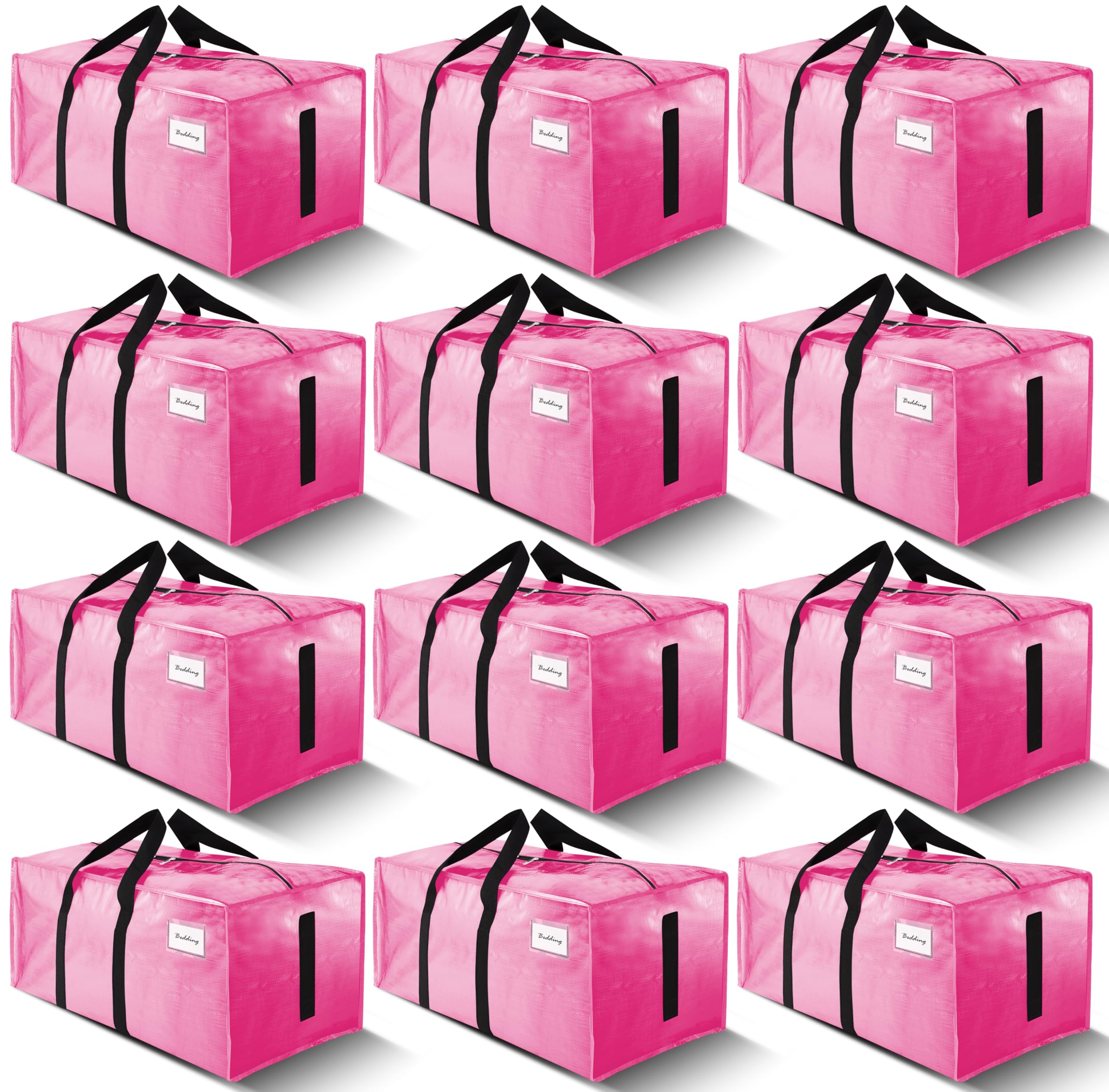 HOMESURE pink 12-pack moving bags with zipper closure for organized transport.