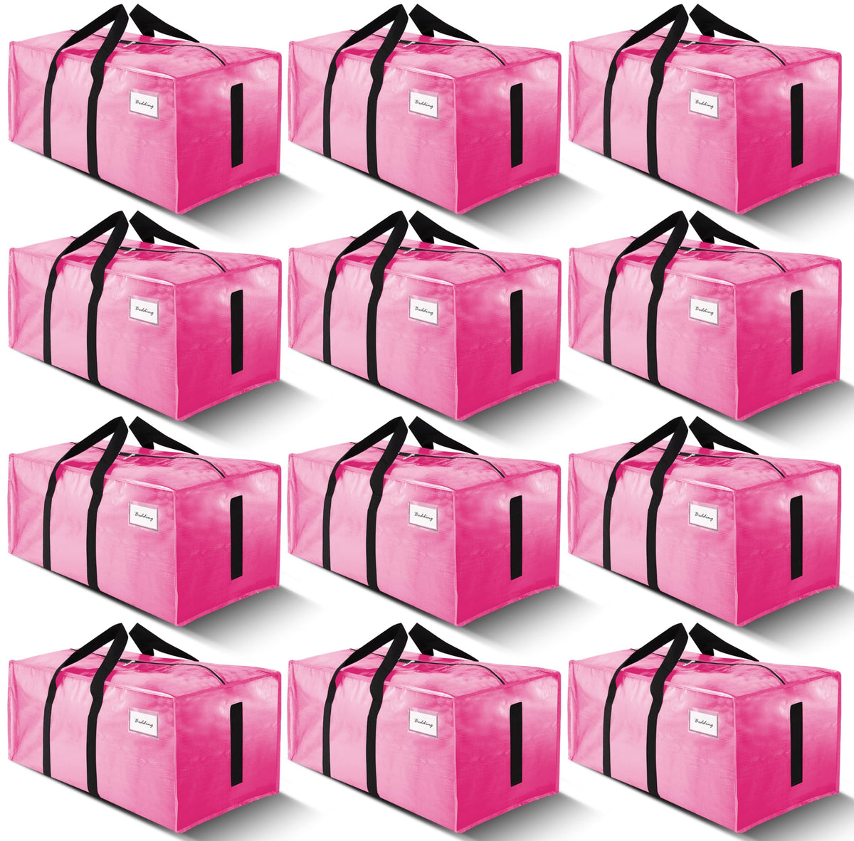 HOMESURE pink 12-pack moving bags with zipper closure for organized transport.