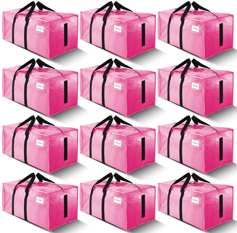 HOMESURE pink 12-pack moving bags with zipper closure for organized transport.