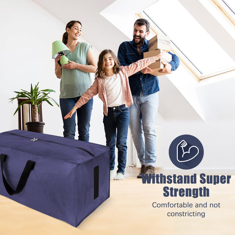 HOMESURE heavy-duty blue bags hold clothes, blankets, and essentials.