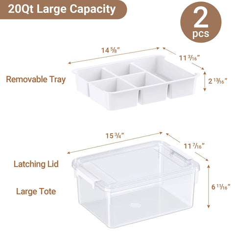 HOMETUK 20qt stackable bin with lid ideal for art supplies and small craft storage.