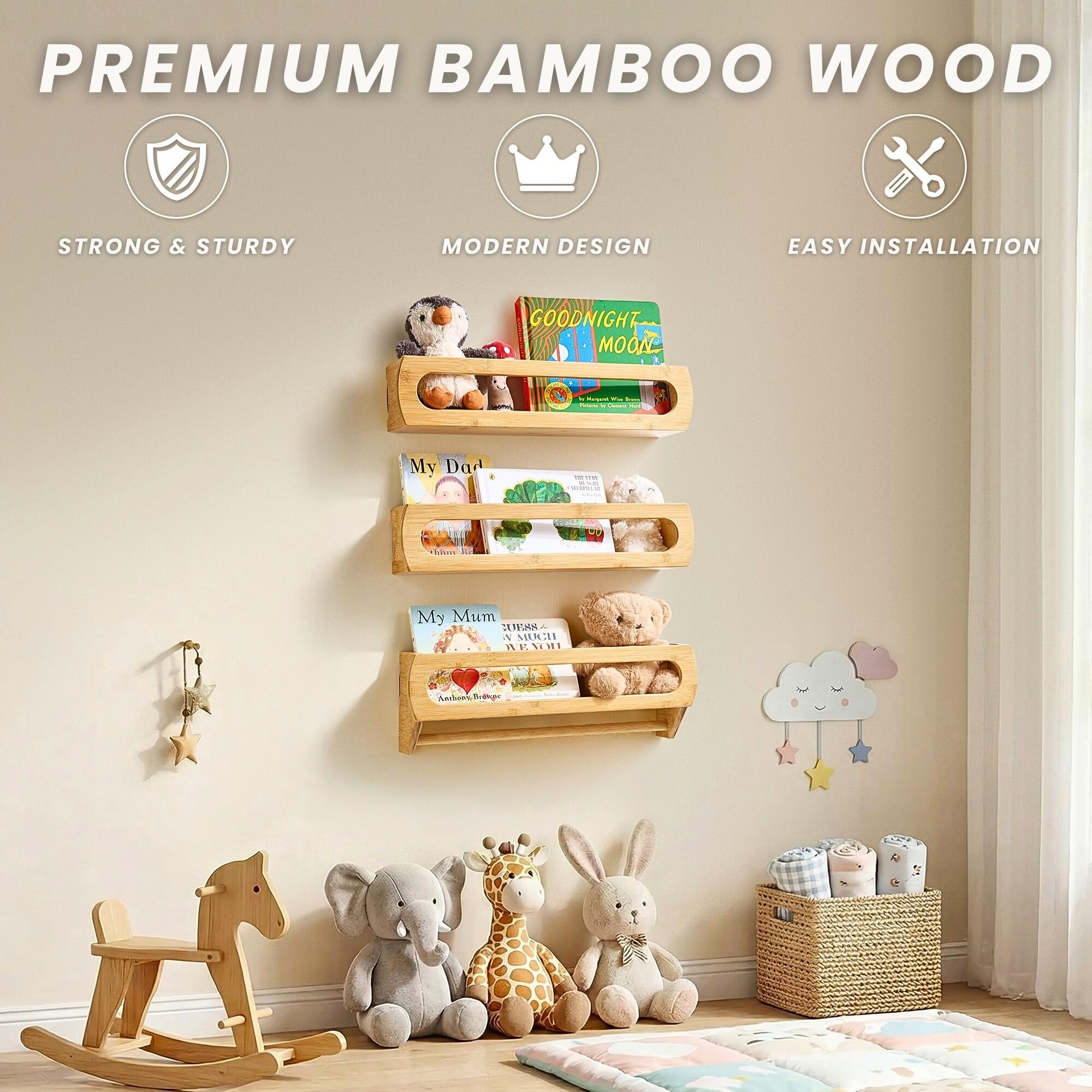 Homewisp shelf with hanger bar ideal for baby clothes and essentials.