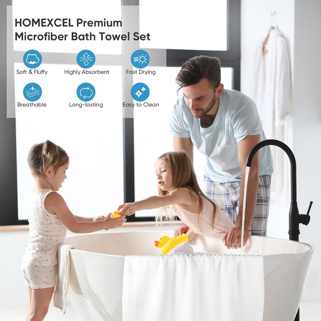 HOMEXCEL towels provide spa-like softness for everyday wrapping at home, gym, or pool.