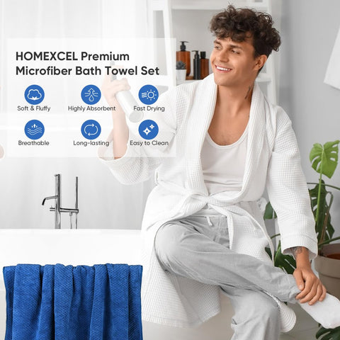 HOMEXCEL large blue 30x60 towel provides full-body coverage after workouts.