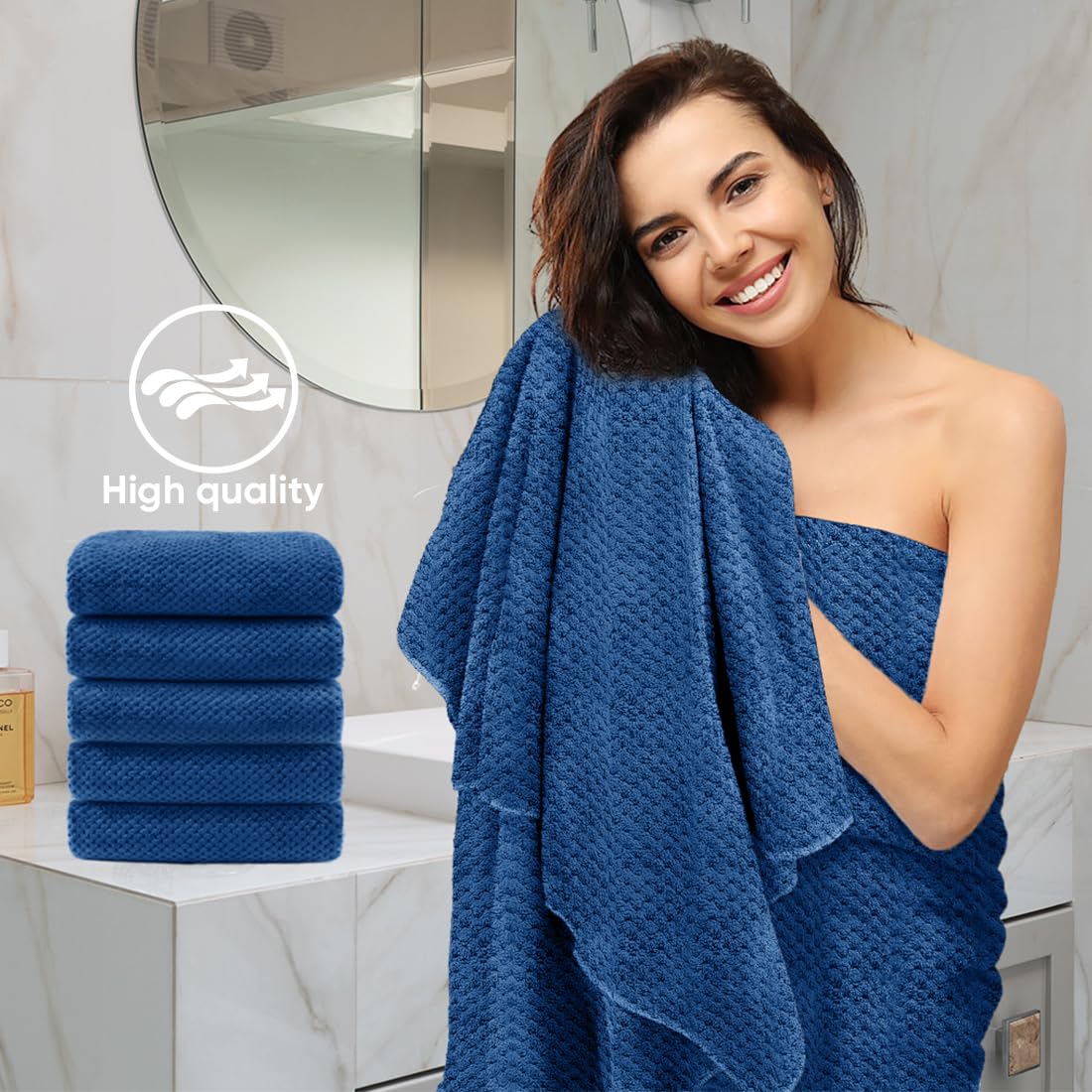 HOMEXCEL bath towel 24x48 blue ideal for full-body wrap.