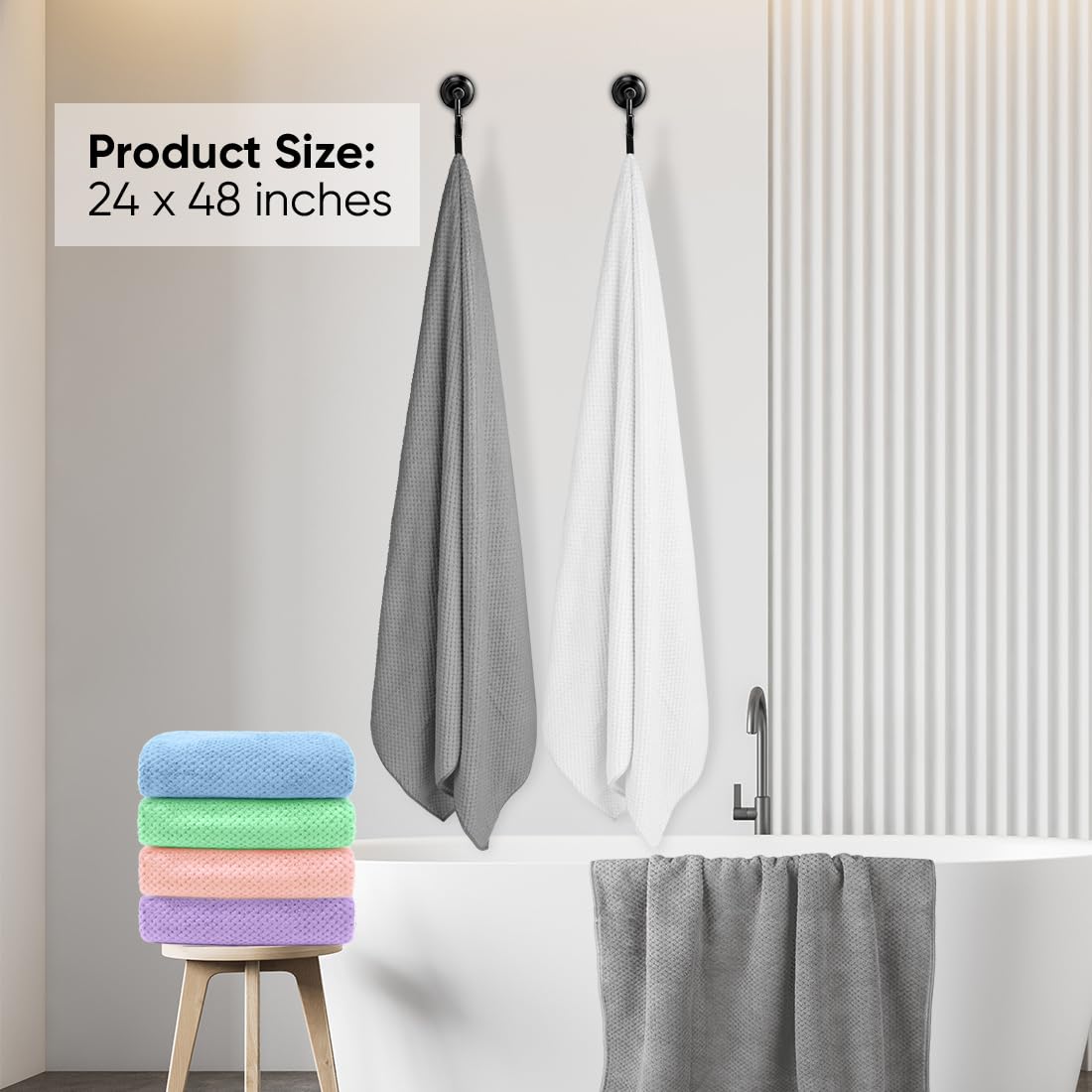 HOMEXCEL multicolor bath towels displayed for hotel or spa use.