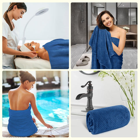 HOMEXCEL easy-care blue towels stay soft with simple washing.