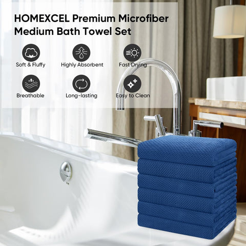 HOMEXCEL hotel and spa blue towels add a touch of luxury.