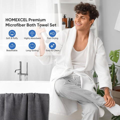 HOMEXCEL large gray towels laid out for full coverage at home.