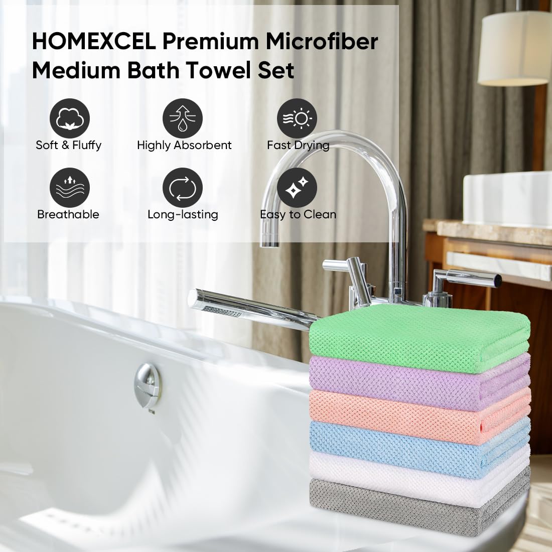 HOMEXCEL microfiber towels with plush feel for quick drying after showers.