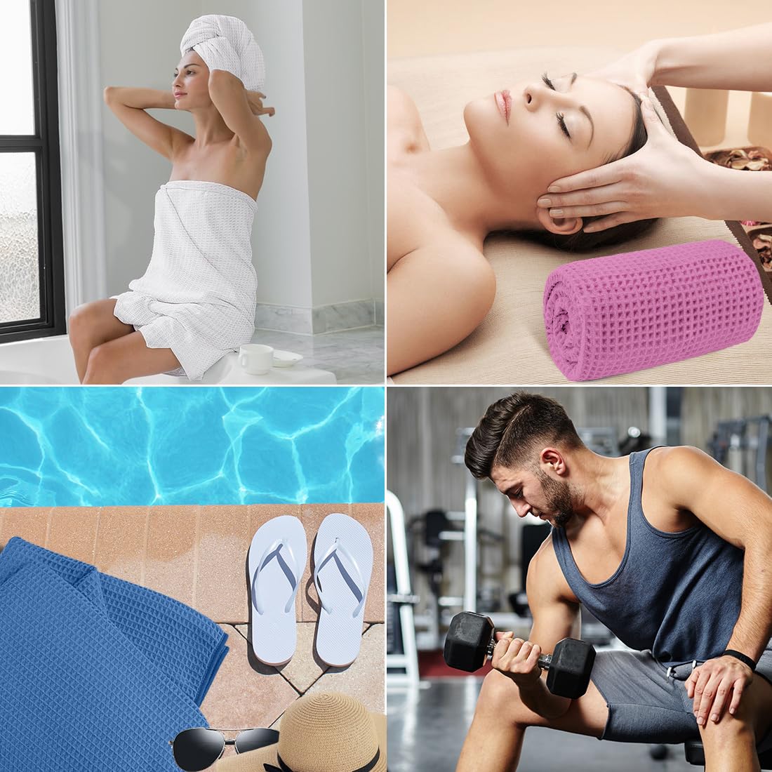 HOMEXCEL multicolor pack used at beach, pool, or shower.