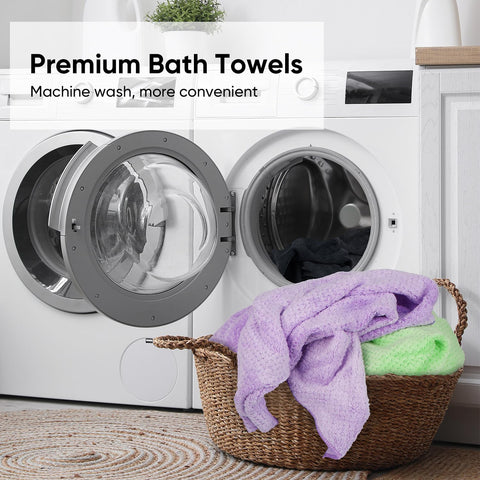 HOMEXCEL towel set in a bathroom scene suggesting premium hotel-style experience.