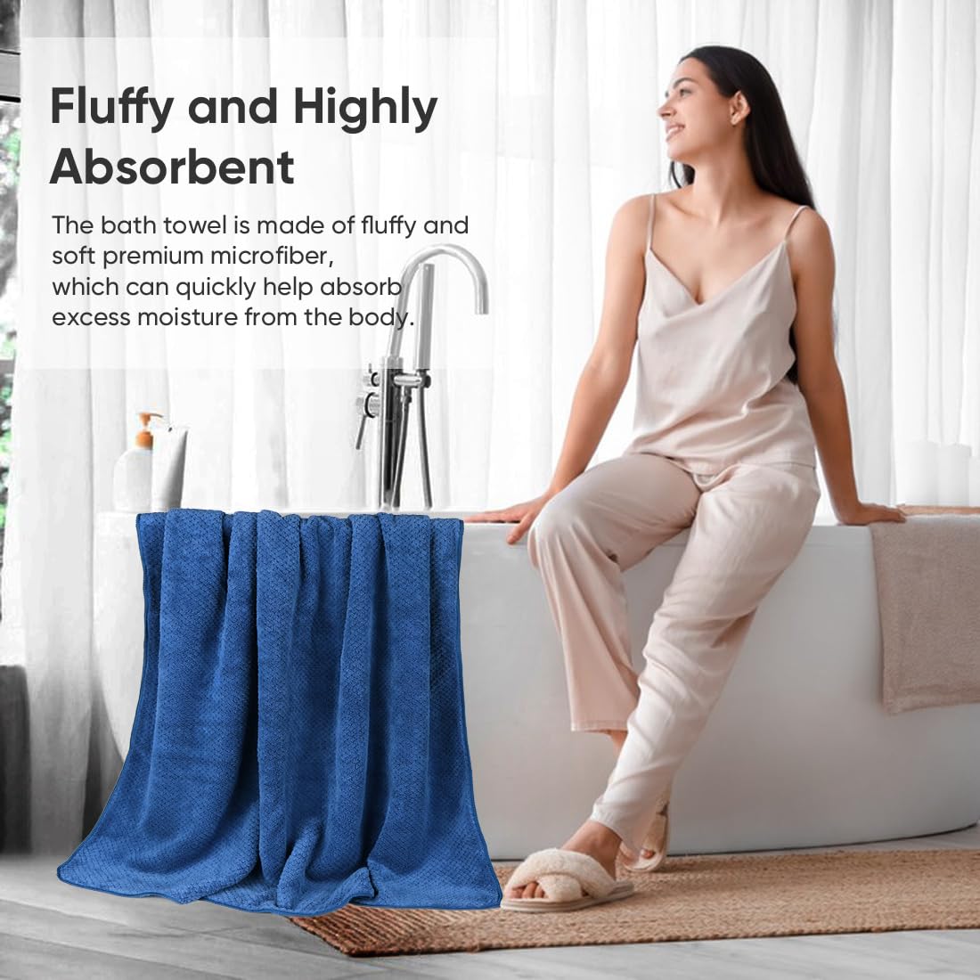 HOMEXCEL blue microfiber towel dries fast at pool or beach.