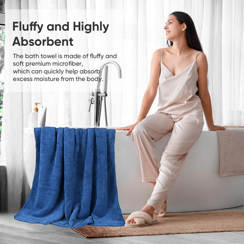 HOMEXCEL blue microfiber towel dries fast at pool or beach.