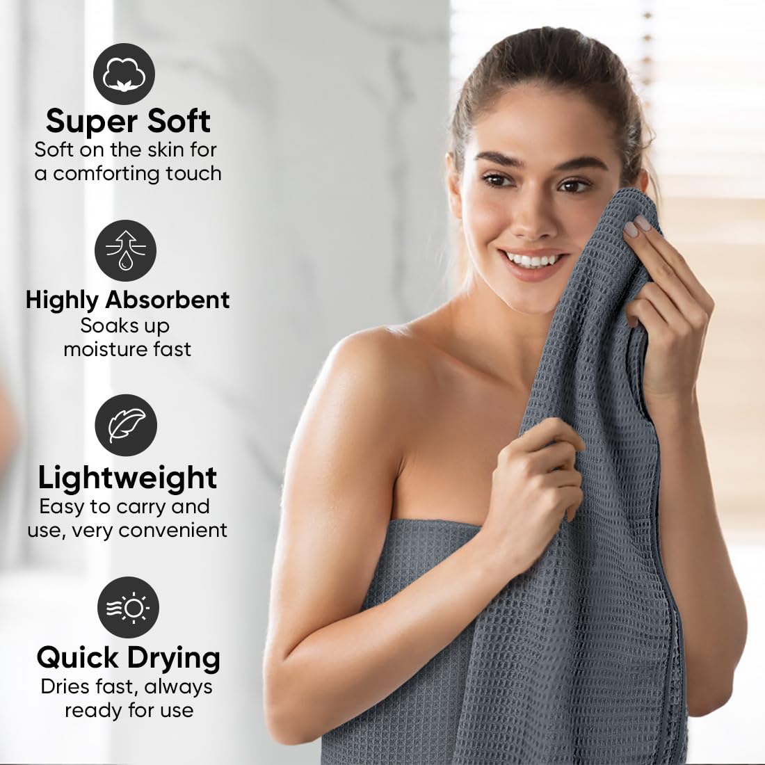 HOMEXCEL waffle bath towel absorption demo demonstrates fast moisture uptake