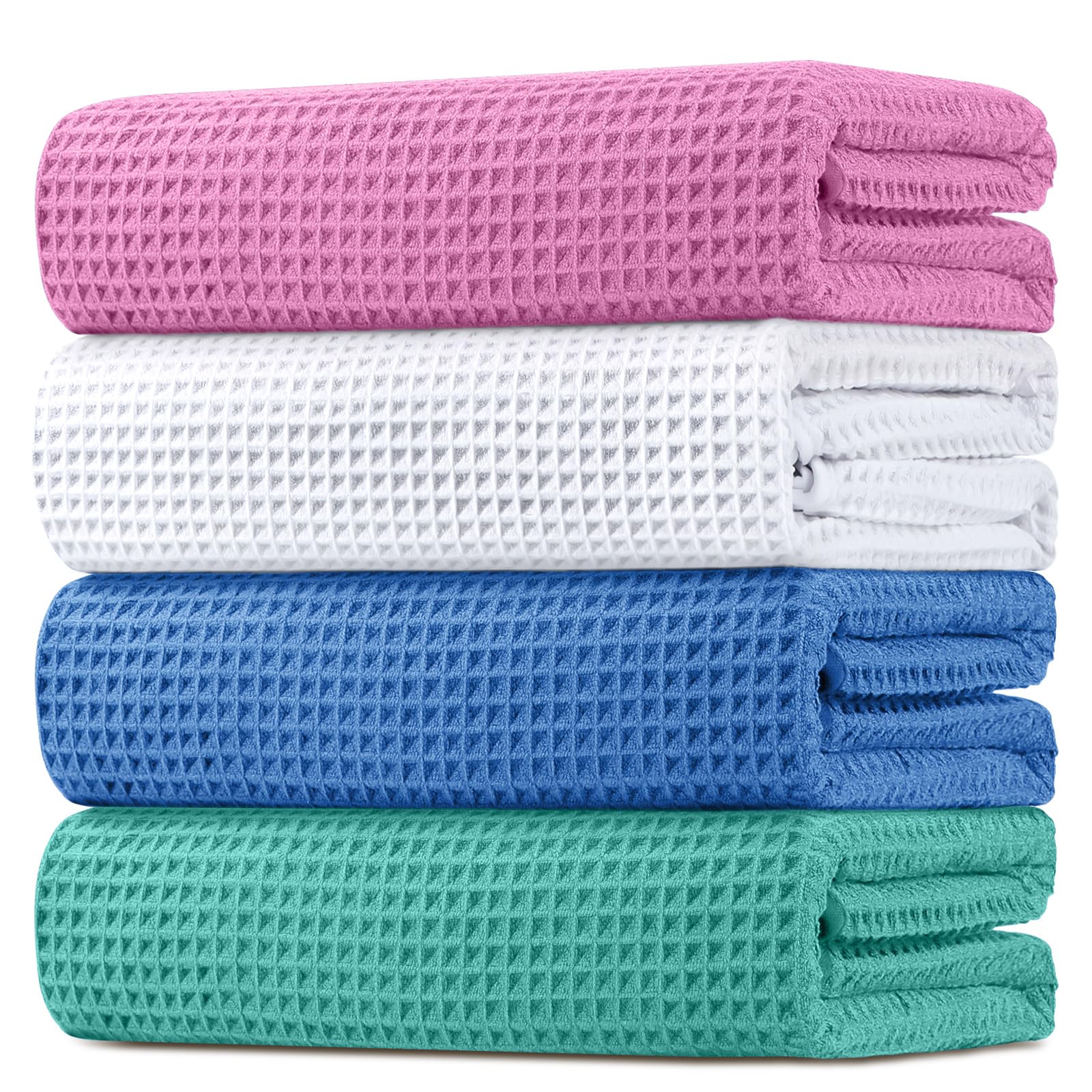 HOMEXCEL waffle bath towels 4-pack multicolor showcase a soft, quick-dry surface.