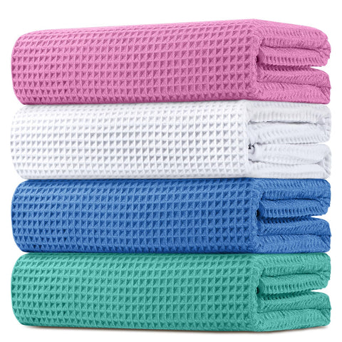 HOMEXCEL waffle bath towels 4-pack multicolor showcase a soft, quick-dry surface.