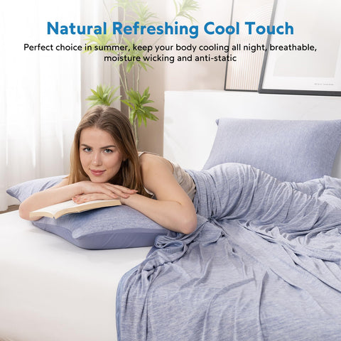 HOMFINE cooling blanket back side in blue shows skin-friendly mica nylon reverse.