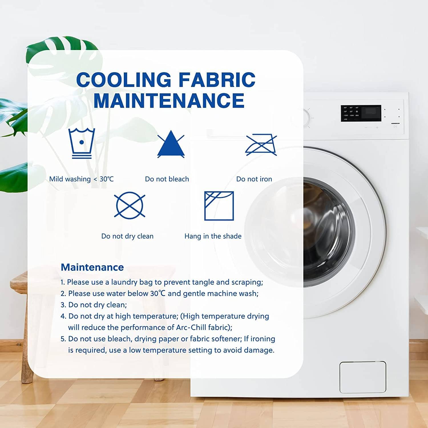 HOMFINE cooling blanket care instructions pictured show simple washing steps.
