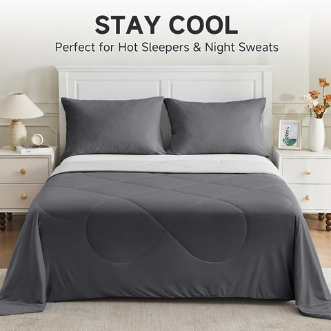 HOMFINE cooling blanket grey color on bed during night