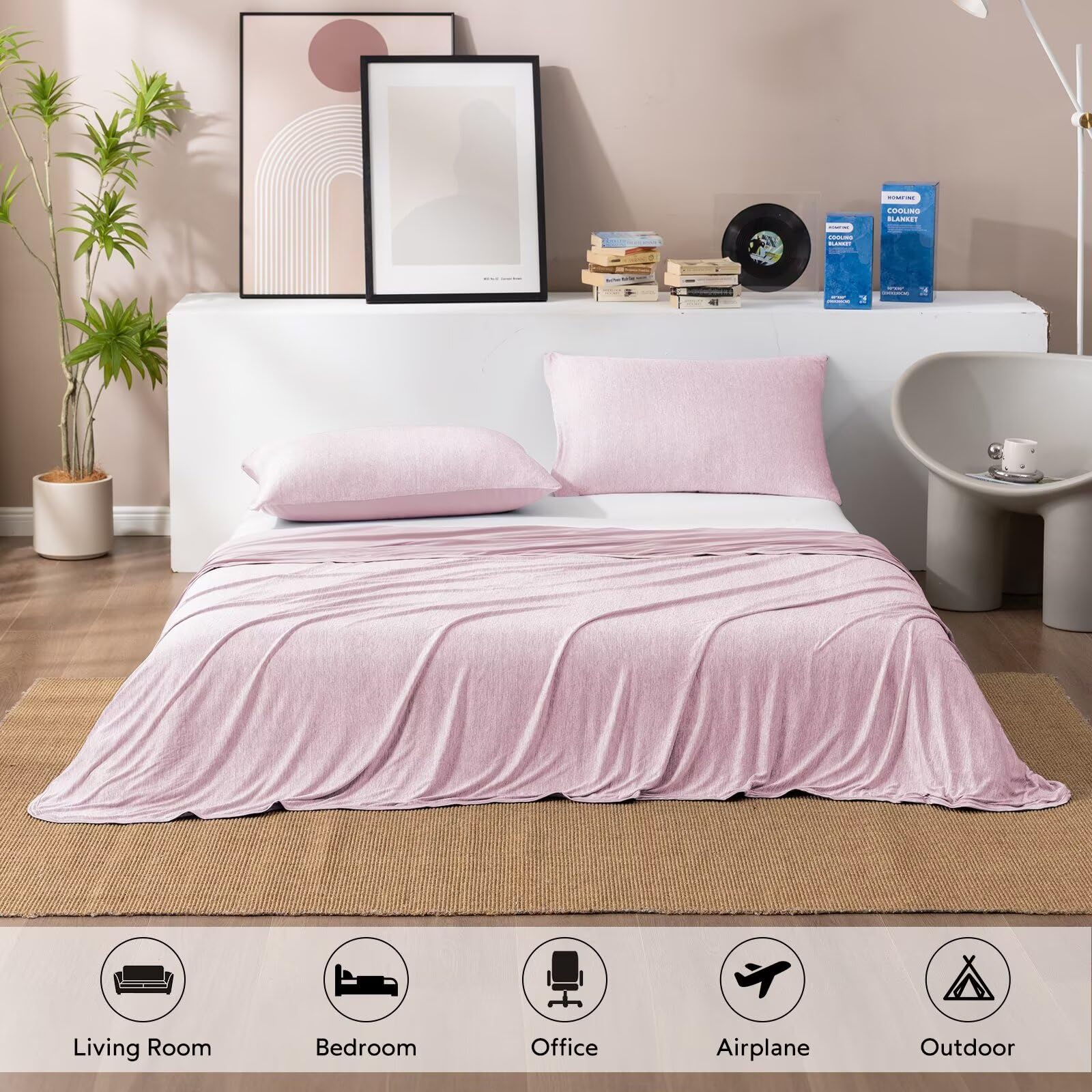 HOMFINE cooling blanket pink color enhances summer decor