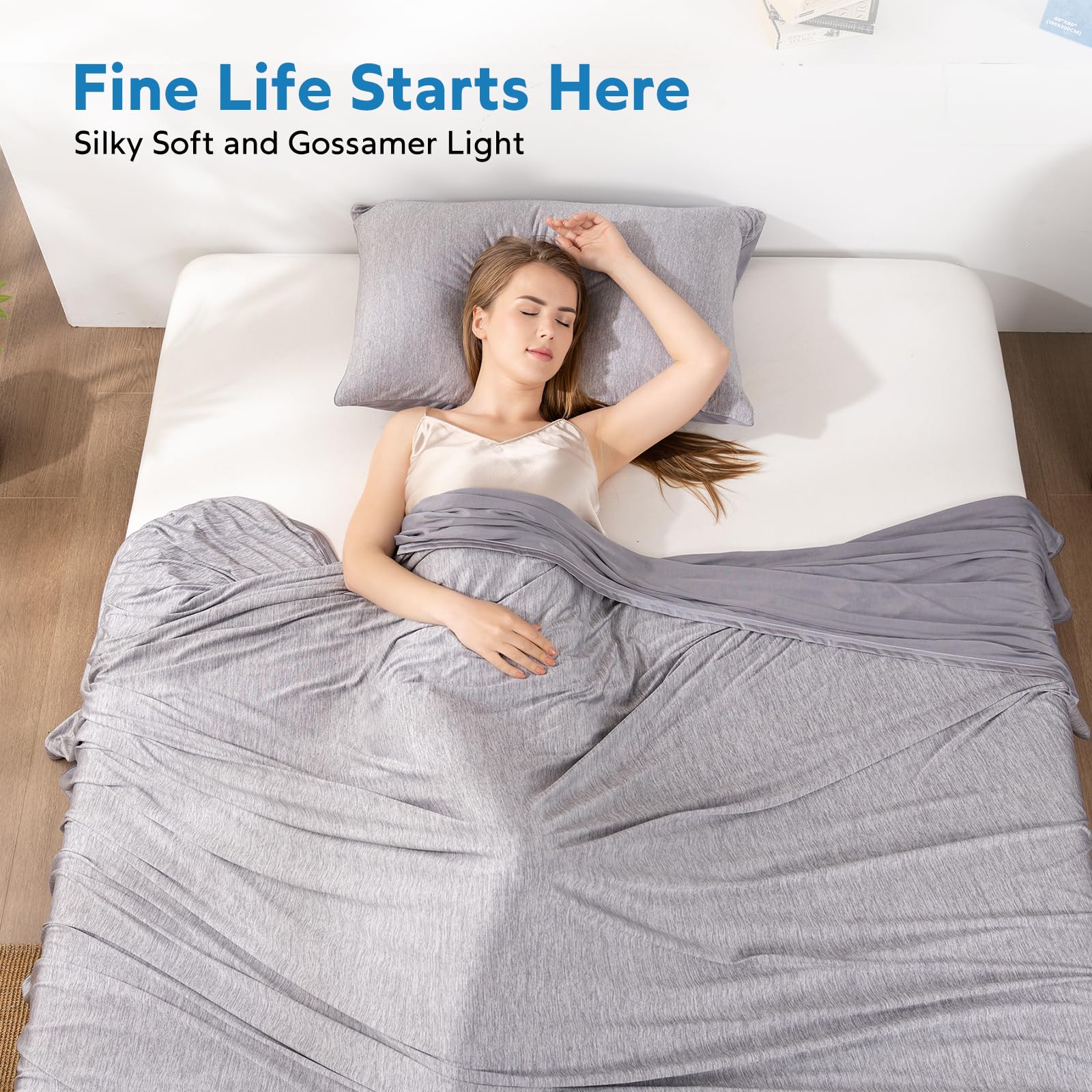 HOMFINE cooling blanket beside couch highlights lightweight comfort.