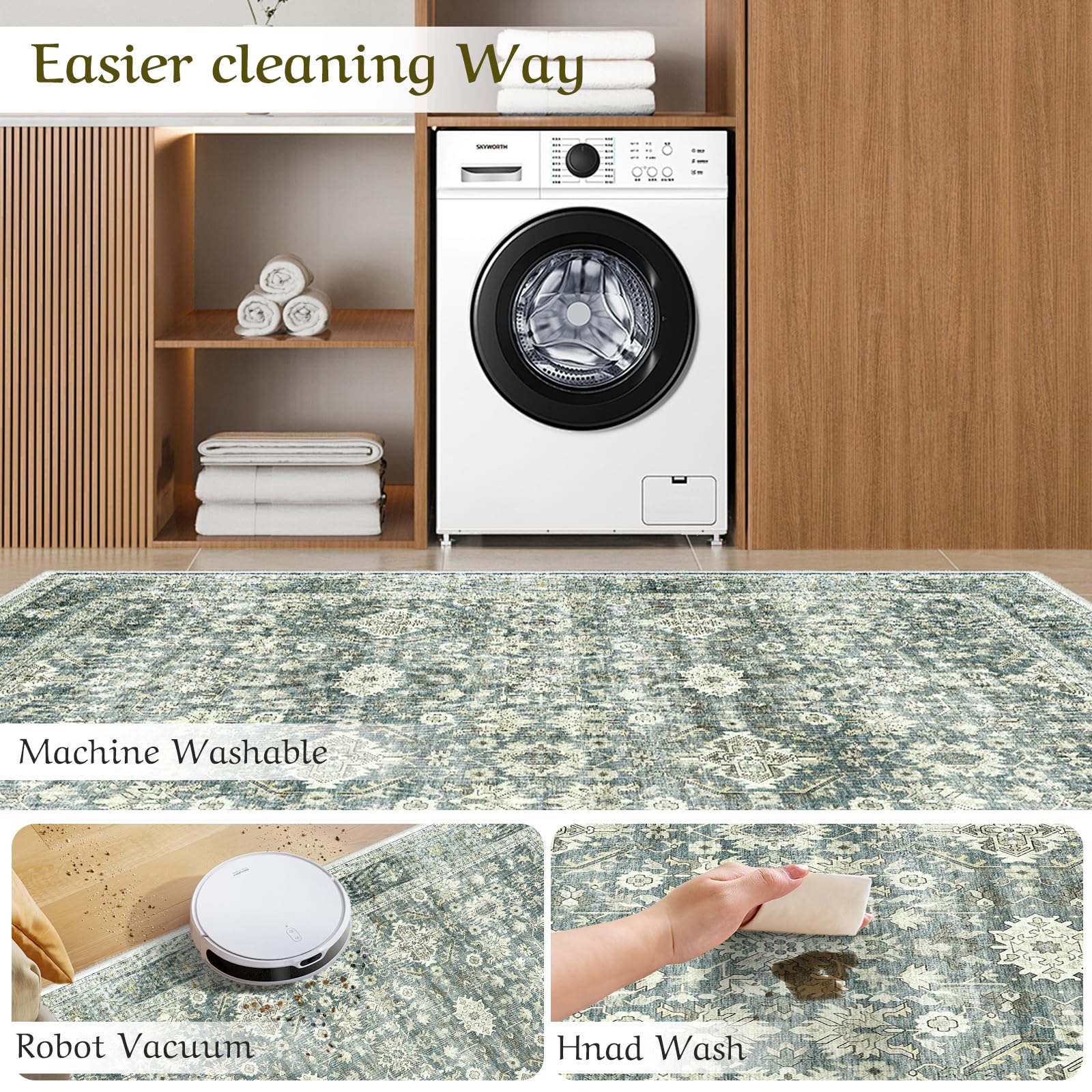 HOMFINE non-slip backing keeps rug securely in place.