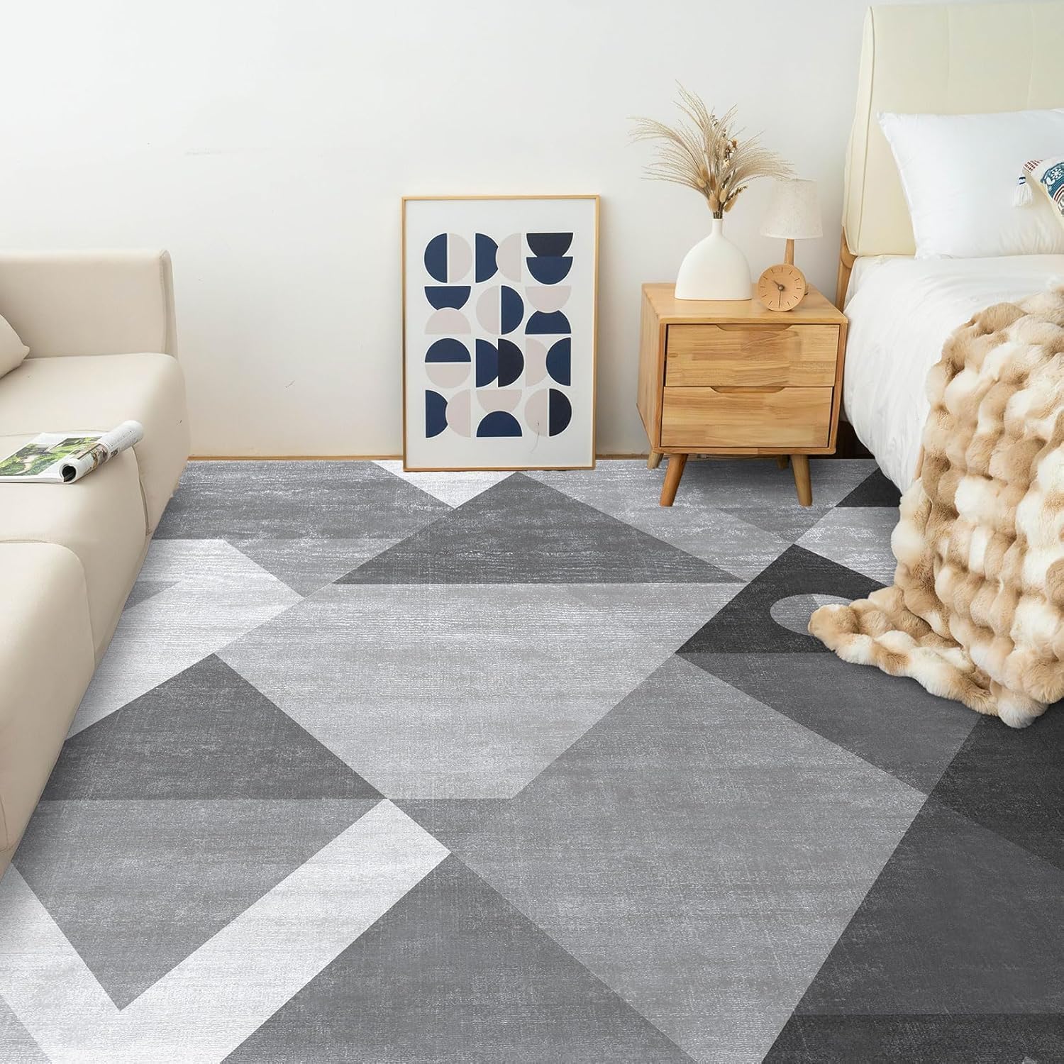 HOMFINE soft velvet texture rug for cozy bedroom feel.