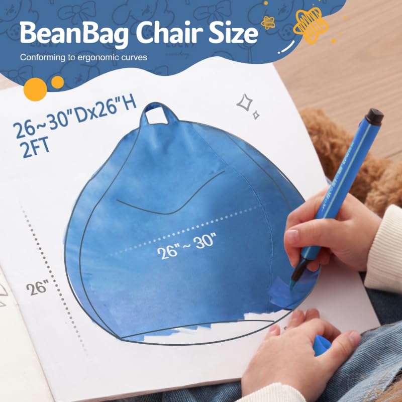 Homguava Bean Bag Chair shows blue Dutch velvet cover, soft and durable.
