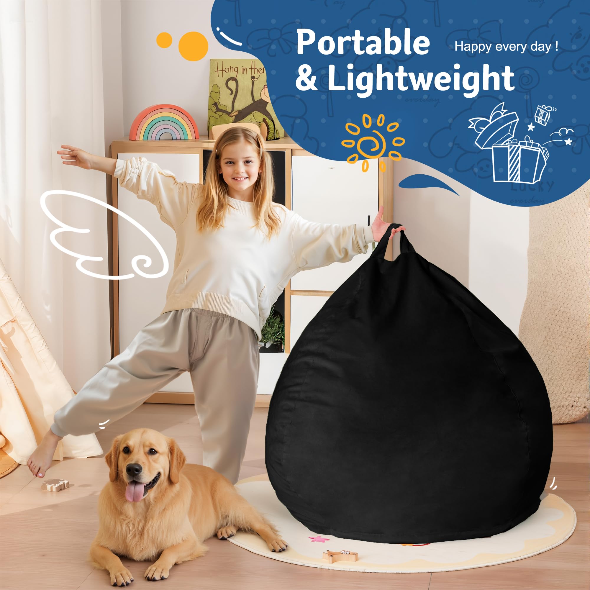 Homguava bean bag chair sturdy handle design for easy moving