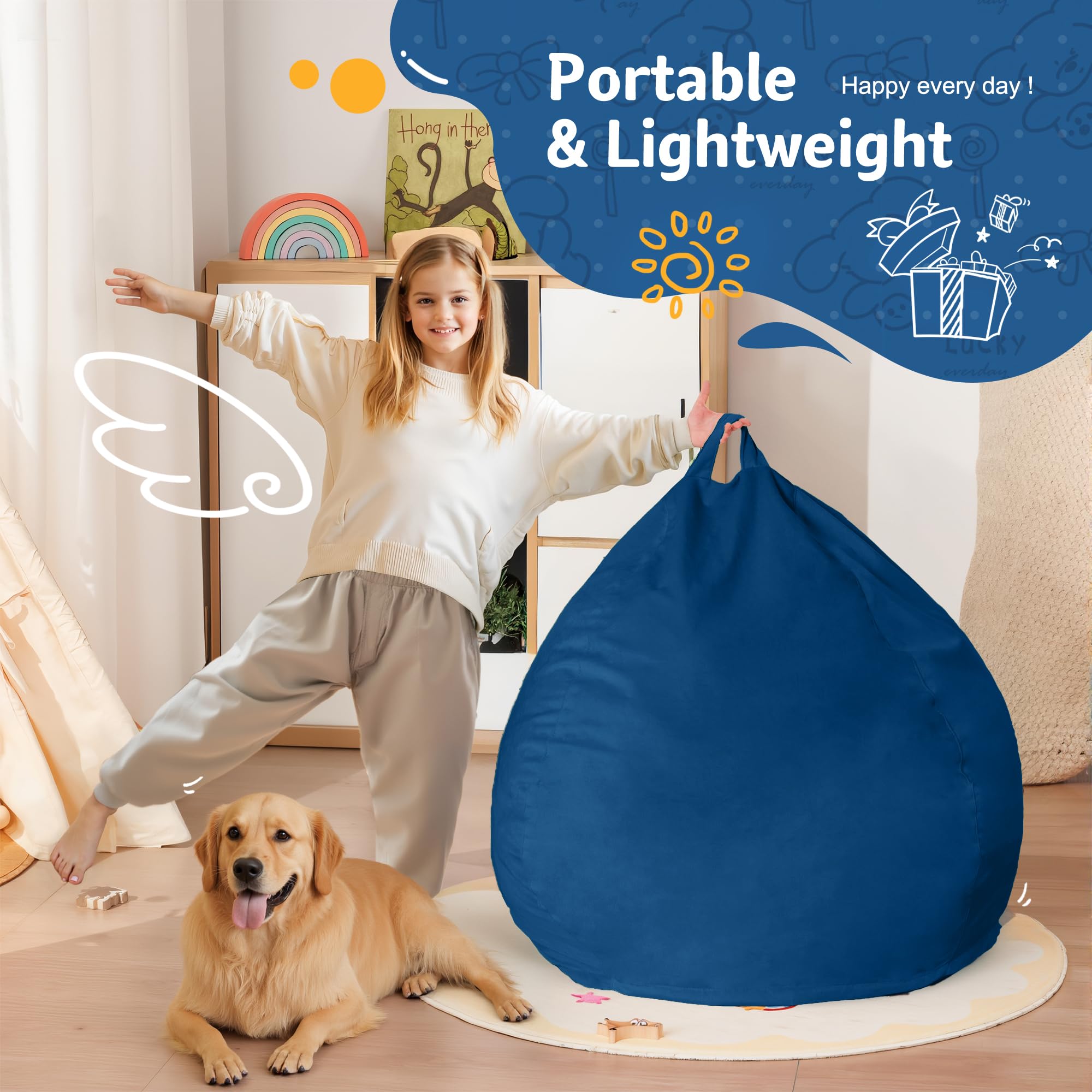 Homguava bean bag has a hidden zipper for clean, seamless surface.
