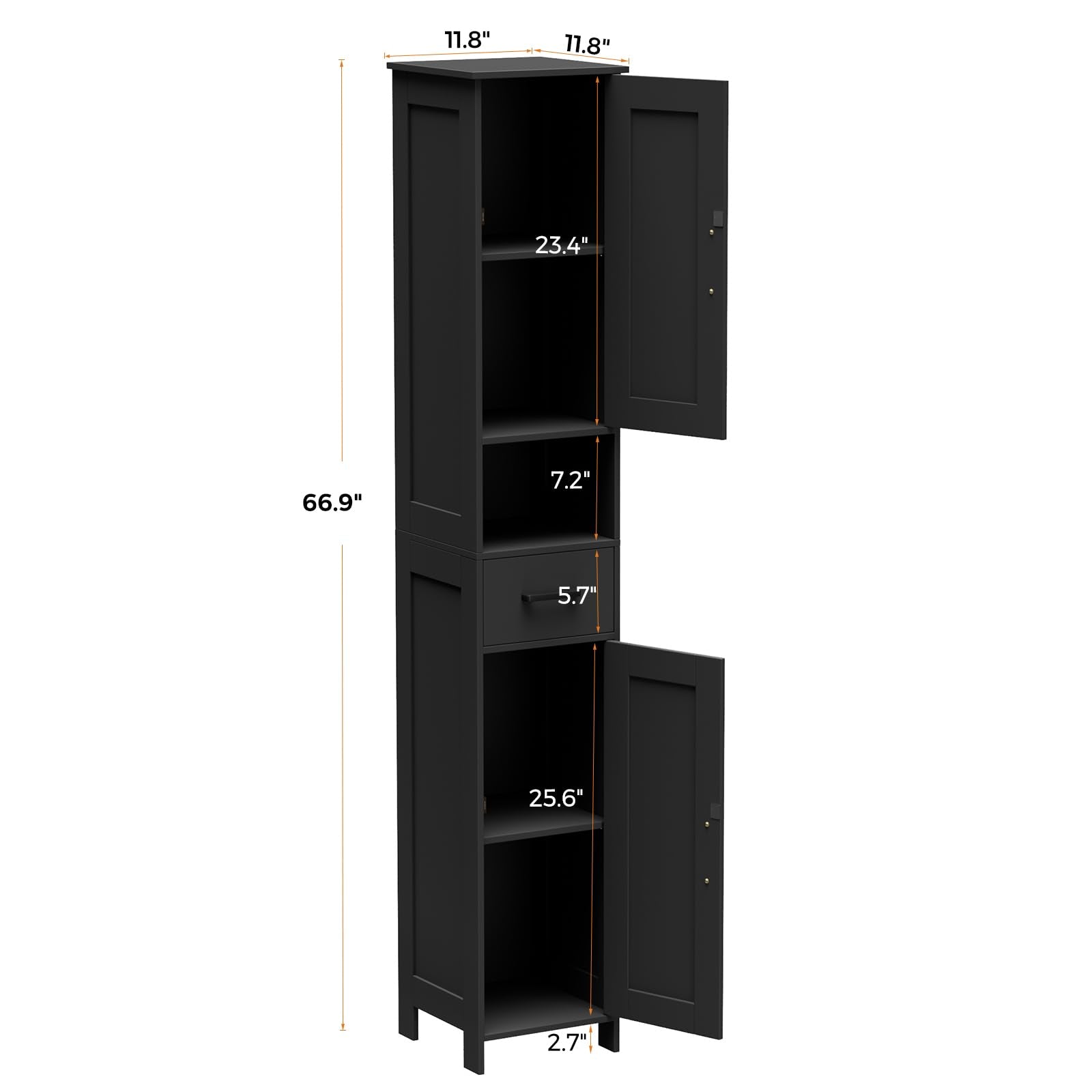 Homhedy cabinet finished in black provides sleek, space-saving storage.