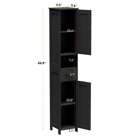 Homhedy cabinet finished in black provides sleek, space-saving storage.