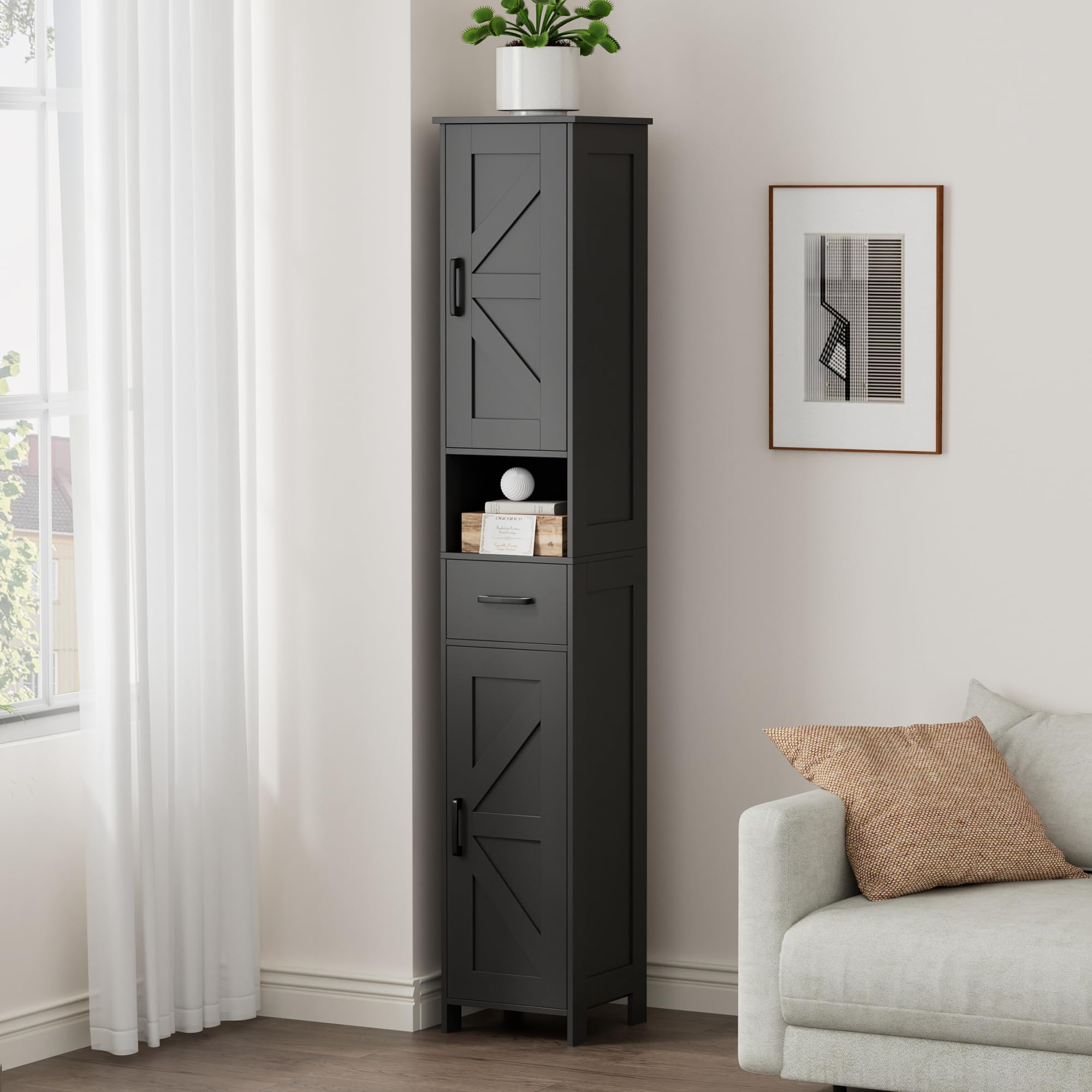 Homhedy 66.9-inch height fits in tight corners for extra storage.