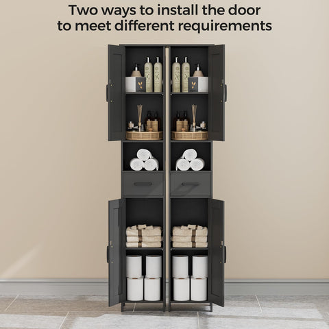 Homhedy tall cabinet with reversible door opening adapts to your layout.