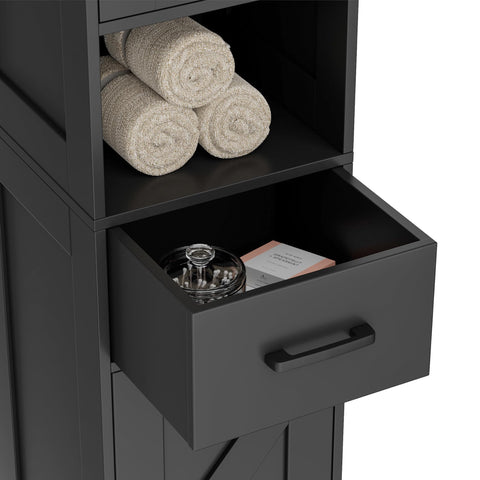 Homhedy tall storage fits narrow spaces in bathrooms or kitchens.