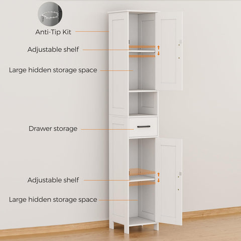 Homhedy 67inch tall cabinet adjustable shelves adapt to item heights.