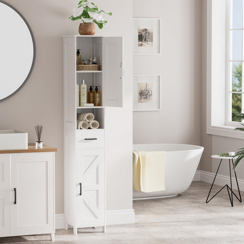 Homhedy 67inch tall cabinet doors open for easy access and visibility.