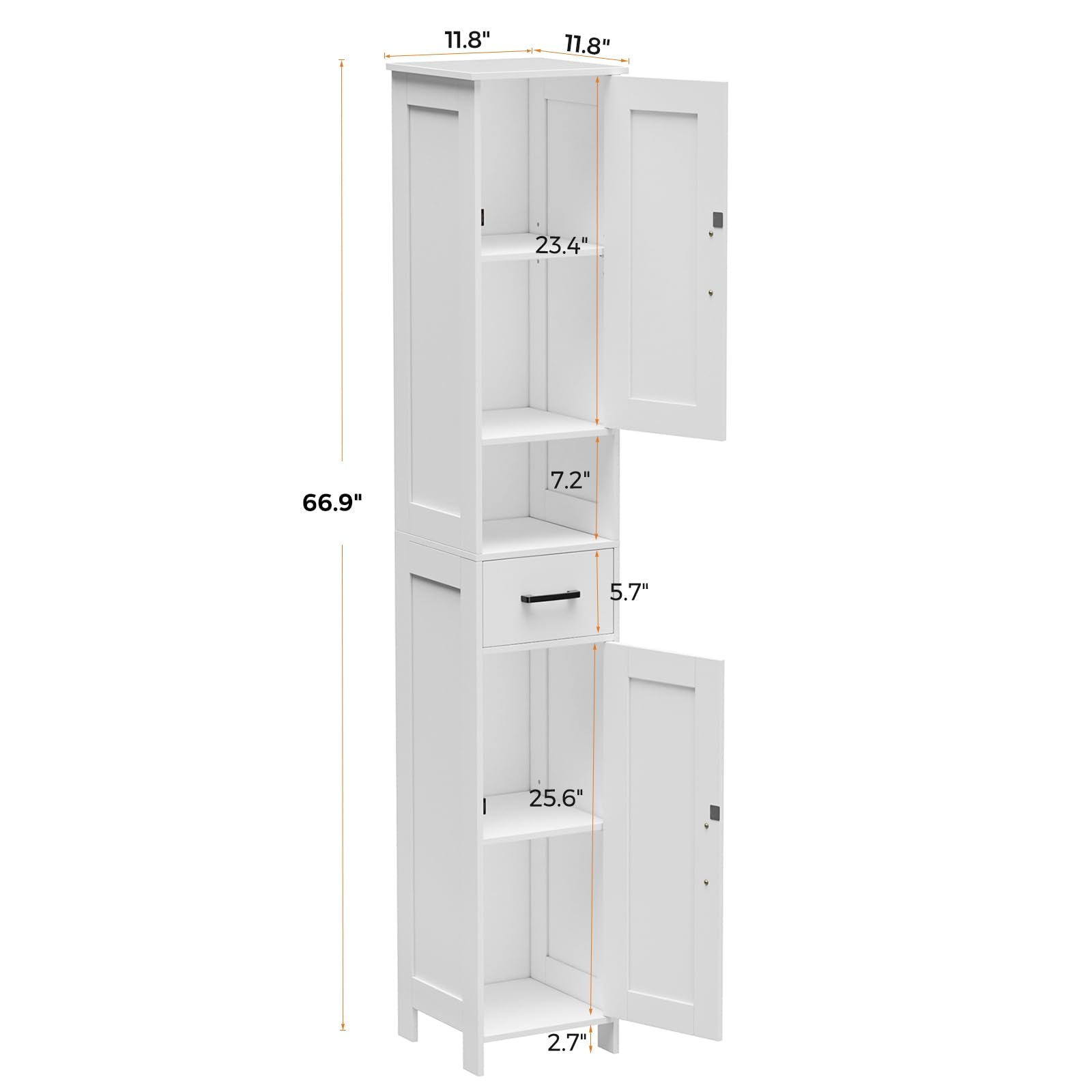 Homhedy 67inch tall cabinet drawer close-up reveals organized space.